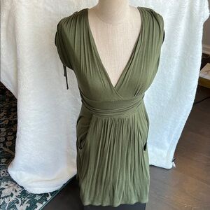 Olive Green V-Neck Dress